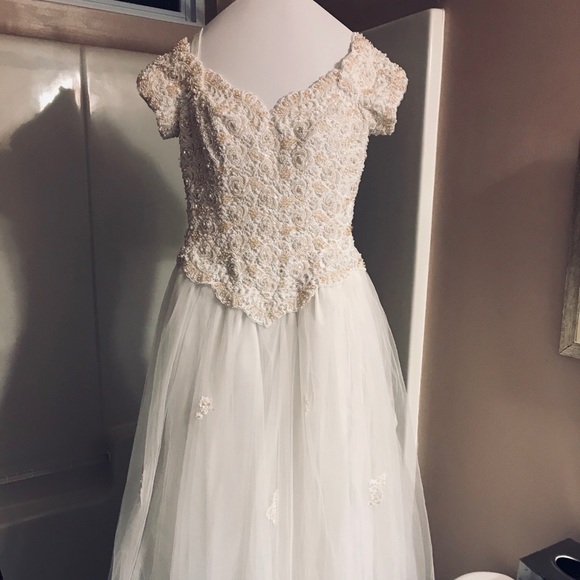 Off white, sequined, tulle Pageant Gown - Picture 3 of 6